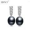 Orecchini per borchie Fashion Black Pearl Natural Acqua d'acqua dolce per donne 925 Regalo per matrimoni in argento sterling