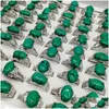 Band Rings Fashion Charm 20 Pieces/Lot Turquoise Band Rings Green Natural Stone Ring Fit Womens Men Malachite Jewelry Gift Drop Delive Dhp74