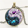 Colares de pingente 3 cores Tibet Cabochon Vidro Cadeia Colar Ying Yang Borboleta Presentes para Homens e Mulheres Drop Delivery Jóias Pend Dh6op