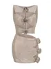 Dwuczęściowa sukienka damska 2023 w srebrnym seksownym luksusowym diamentowym kwiat 3d krótka mini spódnica pusta 2 set celebrowanie imprezy w klubie nocnym