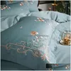 Conjuntos de cama Conjuntos de cama 800TC Algodão Egípcio Conjunto Clássico Bordado Duvet Er com Tassles Soft Skin-Friendly Flat / Fitted Sheet Pill Dhafe