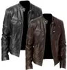 男性の本物の革のジャケットの男性スリムフィットウォームコートモーターサイクルラムスキンスタンディングカラー本革コート4579809