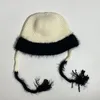 ベレット韓国語のニッチな手編みの漁師の帽子秋と冬のレジャー暖かい汎用レースアップコントラストカラーバケツの帽子