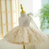 Moda kız bebek prenses bling tüy elbise bebek toddler çocuk bow vestido parti pageant doğum günü balo elbisesi 12m 14y 231221