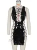 Casual Dresses Viifaa Pu Leather Sexy Cut Out Lace-Up Bodycon for Women Party Club Outfits 2023 Ärmlös kvällsminiklänning
