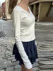 T-shirt da donna T-shirt basic Fata Grunge T-shirt a maniche lunghe in pizzo con scollo a V Slim Fit Crop Top Camicette Streetwear