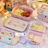 Kawaii Portable Lunch Box For Girls School Kids Plastic Picnic Bento Box Microwave Food Box With Compartments Storage Containers 231221