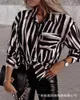 Blouses pour femmes Femmes 2023 Spring Summer Casual Shirt Blouse Tops Stripes imprimées Poches à manches longues