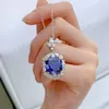 Hängsmycken 2023 S925 Sterling Silver Necklace Pendant For Women Tanzanite Blue Diamond 13 13mm Crushed Cuted