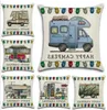 Happy Campers Pillow Case Linen Square Throw Cast Pillows Cover SOFA CUDHION COVERS MED DUMPLE STÄNGNING HOME DECORATION 20 DESIGNS9056274
