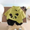 Giyim setleri çocuklar pamuklu kıyafetler yaz bebek erkek çocuklar karikatür panda gömlek şort 2pcs/set bebek moda yürümeye başlayan çocuk izleme 0-5