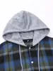 Automne Men Plaid Shirt Hooded à manches longues Loose Casual Hoodie Top Tend Trend Shirts Sweatshirt Mens Clothing Streetwear 231221