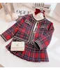 2023 Corea Spring Autumn Girls Girls 2pcs Stupida gonna a pedaggio Abito Border Collar Round Open Wit Coat Girl Outfit 231221 231221