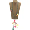 Pendant Necklaces Colorful Pompoms Beaded Tassel Pendents Necklace Boho Bohemiam Long Fringe Statement For Summer Women