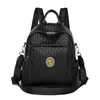 School Bags Women Soft Leather Backpack Woven Pattern High Quality Leisure Travel Large Capacity Bag Teenage Girls Black Mochila