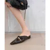 Fashion Flat Shoes Botteg Venet Bunnies New Pointed Half Slipper Sandals for Women in Summer Muller Shoes with Wrinkled Toe Patent Leather Flat Bottom