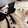 Korean Childrens Clothing Children Lapel Collar Bow Knot Long Sleeve Button Coat Girl en Cloth Winter Season 231221