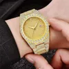 Volledig goudblauw mode heren straat hiphop super flash water diamant trendy kalender quartz horloge