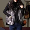 Kvinnors västar 2024 Autumn Winter O-Neck Loose Waistcoat Female Plaid ärmlösa jackor Damer Casual Tickets Vest Coats W695