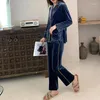 Women's Sleepwear Autumn Winter Women 2PCS Pajamas Set Fashion Velvet Trouser Suits With Pockets Loose Velour Home Clothes Lounge Wear