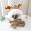 Bérets d'hiver pour enfants en molleton de corail, écharpe chaude, bois mignon, chapeau doux pour bébé, garçons et filles, protection des oreilles, chapeaux épais de 1 à 6 ans