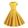 Casual Dresses Festival Outfit Retro Princess Style Midi Dress with V Neck Belted Bow Decor A-Line Big Swing Design för Women Cocktail