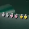 Stud Earrings Fashion Women's 925 Silver Moissanite Heart Pierced Exquisite Colored Heart-Shaped Zircons Versatile Romantic Gifts