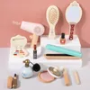 Girls Dresser Wooden Toys Set for Pretend Play Make Up Kids House Simulation Beauty Comb Hair Dryer 2 6 Years Gifts 231221