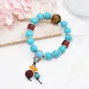 Strand Retro Gypsy Tibetan Ethnic Turquoise Beaded Bracelet For Women Bohemian Blue Stone Agate Charm Bead Bracelets Female Jewelry