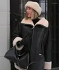 Kvinnor läder kvinnor 2023 sexig y2k päls integrerad jacka svart faux vinterjackor varm zip up lös päls