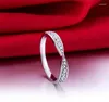 Cluster Rings Solid 14K White Gold AU585 Ring Infinity Band Diamond Bridal Jewelry Marriage Lovely Finger For Girl