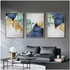 Dipinti Nordic Blu Lamina d'Oro Linee Su Tela Poster Stampa Astratta Moderna di Arte Della Parete Pittura Decorazione Immagine Soggiorno Casa D Dhstm