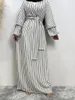 Roupas étnicas Ramadan Abayas para Mulheres Muçulmanas Casual Preto e Branco Listra Maxi Vestido Turquia Árabe Robe Dubai Islam Kimono Caftan Party