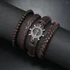 Charm Bracelets Vintage Rudder 4Pcs/ Set Leather Bracelet For Men Hand Braided Wrap Wristband Rope Mens Beads Jewelry