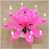 Świece tort urodzinowy muzyka rotacja lotosu kwiat festiwal świąteczny dekoracyjny przyjęcie weselne dekorat upuść dostawa domu ogród dhil7