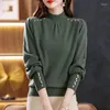 Pulls pour femmes Femmes élégant bouton tricoté pull automne hiver vintage demi-col roulé bas pull tout-match décontracté à manches longues