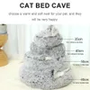 Snooze Cat Bed Round Plush Fluffy Hooded Mysig kattbädd för inomhus Donut Självvärmande liten hundbädd Anti-ångest Valp Kennel 231221