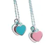 2024 Designer T'Home S925 Puur zilveren email Rood Pink Blue Double Heart Peach Pendant met kraagketen dezelfde stijl als vrouwelijke ster