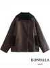 KONDALA Streetwear Chaquetas de cuero marrón de gran tamaño Mujeres de manga larga Botones individuales Abrigos gruesos Moda Vintage Outwears 231221