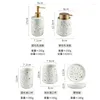 Bath Accessory Set Ceramic Painted Mouthwash Cup Four-piece Bathroom Supplies Soap Bottle Decoration Dish Terrazzo Lotion Round