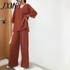 Loose Knitted Suit Autumn Women Set V Neck Long Pullovers Sweater Wide Legs Pants Suit Female Tracksuit Two Piece Set Women 231220