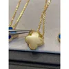 vanty cleefty Christmas Blue Agate Clover Necklace 925 Sterling Silver Plated 18K Gold Blue Classic Diamond Lucky Grass Pendant