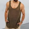 Men's Tank Tops Casual Solid Color Knit Mesh Tanks Vest Men Transparent Sexy Gym Fitness Top See Through Fashion Sleeveless Streetwear