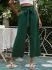 CAPRIS YITIMOKY WIDE LEG PANTS FON WOMANT의 옷 녹색 하이 허리 패션 드로우 스트링 스웨트 스트리트웨어 주름 느슨한 활 여름 뉴스