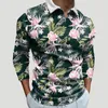 Men's T Shirts Men Tropical Coconut Tree Print T-Shirt Zipper Long Sleeve Turndown Neck Tee Tops Hawaiian Leisure Beachwear Fashion