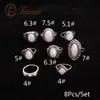 Tasarım Vintage opal mafsal halkaları kadınlar için ayarlanmış geometrik desen çiçek partisi bohem takı 8 adet set band204x