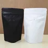 50pcs noir mat blanc debout valve en aluminium sac ziplock sac de stockage de grains de café valve unidirectionnelle sacs d'emballage étanches à l'humidité 201340g