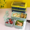 1400 ml Doppelschichtgesunde Material Lunchbox mit Gabel- und Löffel Mikrowellen -Bento -Kisten Tischgeschirr Set Lebensmittelspeicherbehälter 231221