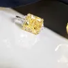 Brand Pure 925 Sterling Silver Jewelry Rings Yellow Square Stone Wedding Silver Rings Engagement Jewelry Female 5ct Rings T200908260H
