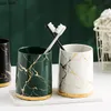 Set Bath Accessory Set European Modern Gilded Marble Pattern Ceramic Toothbrush Cup Household Couple Water Tooth Brush Bathroom Access